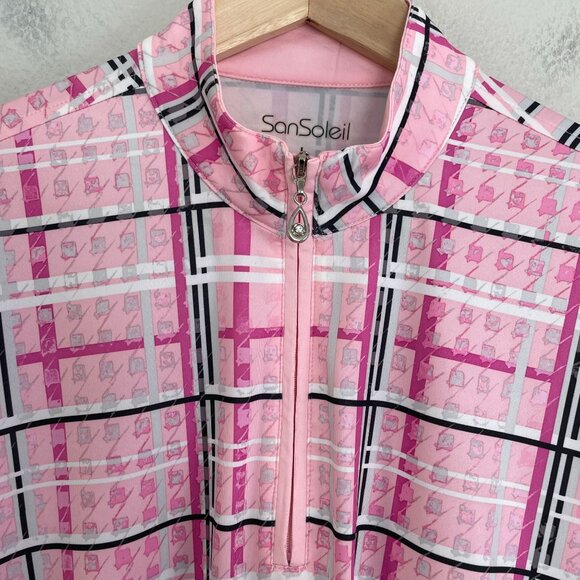 SanSoleil Womens Large Plaid Long Sleeve 1/4 Zip Golf Sun Shirt UV 50+ Cooling - Picture 6 of 10